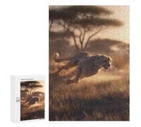 Cheetah Running in Grassland Puzzle 1000 Teile Schwer Puzzle Spielzeug Lernspiel Impossible Herausforderungsspielzeug Für Erwachsene Kinder 300 PCS