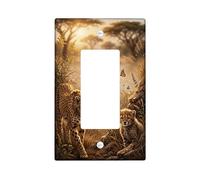 Cheetah Single Rocker Light Switch Cover, Nature Wildlife Cub Flowers None Brown Plastic Standard Size Accents Wall Switch Plates for Bedroom Bathroom Kitchen Entrance Decor