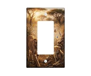 Cheetah Single Rocker Light Switch Cover, Nature Wildlife Cub Flowers None Brown Plastic Standard Size Accents Wall Switch Plates for Bedroom Bathroom Kitchen Entrance Decor