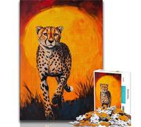 Cheetah Sunset Jigsaws 1000 Pieces for Adults,Challenging Game And Family Play with Fully Interlocking Randomly Shaped Pieces 38x26cm