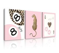 Cheetah Trendy Wall Art Preppy Leopard Canvas Print Cheetah Room Wall Decor 8 Ball Poster Y2k Pink Coquette Luxury Print Lucky Aesthetic Fashion Pictures for Bedroom 16x24x3 Inch Wrapped Canvas