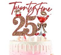 Cheetah Twenty Fine Cake Topper, Cherry Leopard Print 25th Birthday Decor
