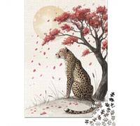 Cheetah Under A Cherry Blossom Tree Puzzle 1000 Pieces for Adults, Animal Jigsaw Challenge, Gift for Family Time, 70x50cm/1000pcs