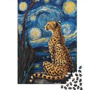Cheetah Under Starry Sky 1000-Piece Puzzle for Adults, 70x50cm/1000pcs, Smooth White Pieces for Easy Handling; for Relaxed Evenings at The Table