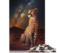Cheetah Under Starry Sky Puzzles 500 Pieces Wooden Puzzles for Adults & Teenager Stress Relief Toys 500pcs (52x38cm)