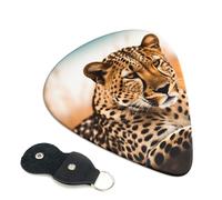Cheetah Waiting For An Opportunity 6 Pack Guitar Picks With Holder, Personalized Guitar Plectrums Non-Slip Portable Ukulele Bass Picks 0.96mm For Acoustic Guitar Lovers Gifts