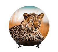 Cheetah Waiting for an Opportunity Bone China Decorative Plate,7in Ceramic Decorative Plates with Display Stand,Ceramic Ornaments Art Porcelain Plate for Home Office Wall Decor Collections Plates