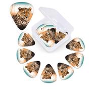Cheetah Waiting for an Opportunity Guitar Picks 12 Pack Plectrums with Organizer Box, 3 Different Thickness Includes Thin Medium Heavy Picks