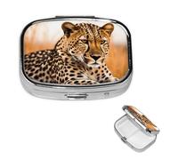 Cheetah Waiting for an Opportunity Pill Box 2 Compartment Square Portable Pill Case for Pocket or Purse Pill Holder Weekly Pill Organizer Decorative Metal Medicine Vitamin Organizer Travel Gift
