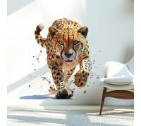 Cheetah Wall Decal, Realistic Running Leopard Wall Sticker, Removable Safari Animal Wall Art for Bedroom Living Room Kids Room, Jungle Theme Decor (2pcs,Animal)