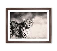 Cheetah With Orange Eyes In Abstract Modern Art Framed Print | A4 Walnut Framed Wall Art | Ready to Hang | Abstract Animal Picture | Living Room Bedroom Lounge Office