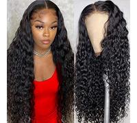 CHEETAHBEAUTY Deep Wave 13X6 HD Transparent Lace Front Wig Human Hair Brazilian 10A Grade Deep Curly Human Hair Wigs for Black Women Pre Plucked with Baby Hair Natural Black 250% Density(30inch)