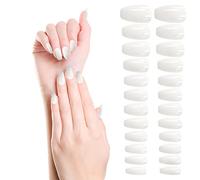 CHEEYRMAGIC Press on Nails with Jelly Glue Solid Color False Nails Short Fake Nails False Ballerina Coffin Press on Nail Glossy False Nail Tips for Nail Art DIY A2-CSJP (White-Bright)