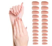CHEEYRMAGIC Press on Nails with Jelly Glue Solid Color False Nails Short Fake Nails False Ballerina Coffin Press on Nail Glossy False Nail Tips for Nail Art DIY A2-CSJP (Nude Pink-Frosted)
