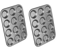 Chef Aid 12 Cup Shallow Bun Tin, Made from Durable and Robust Carbon Steel, Non-Stick Goldflon Coating, 31.5 x 24 cm (Pack of 2)