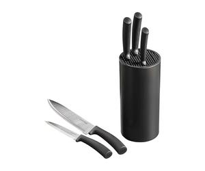 Chef Aid 6 Piece Knife Block Set, Stainless Steel Kitchen Knives with Soft Grip Handles & Universal Matt Finish Knife Block, Includes Chef, Paring, Utility, Bread & Carving Knives