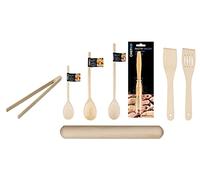 Chef Aid 8 Piece Everyday Wooden Utensil Pack with Spoons, Rolling Pin, Spatula, Pastry Brush and Toast Tongs