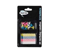 Chef Aid Decorative Birthday Cake Candles, 36 Piece Set with 24 Candles perfect for decorating a Birthday Cake or Cupckaes, Comes with 12 holders