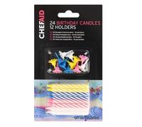 Chef Aid Decorative Birthday Cake Candles, 36 Piece Set with 24 Candles perfect for decorating a Birthday Cake or Cupckaes, Comes with 12 holders