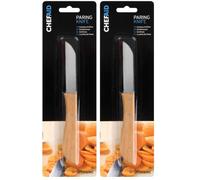 Chef Aid Paring Knife, Essential Kitchen Knife with Sharp Stainless Steel Blade and Comfortable Wooden Handle, Ideal for Peeling, Chopping & Slicing Fruits and Vegetables (Pack of 2)