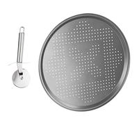 Chef Aid Pizza Cutter Wheel Stainless Steel with Finger Guard - Sharp, Non Slip Cutting Wheel, Dishwasher Safe with Hanging Loop + Chef Aid Pizza Pan Perforated 32cm Diamater Tray