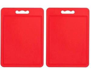 Chef Aid Red Poly Chopping Board, Multipurpose Anti-Slip Surface, Easy Clean and Dishwasher Safe with Handle, 35 x 25cm, Other Colour Options Available (Pack of 2)