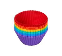 Chef Aid Pack of 12 Silicone in Rainbow Colour Cupcake Cases, Oven Safe, Reusable, Easy Release, Dishwasher Safe