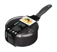 Chef Aid Sauce Pan, 16 Cm Aluminium Pan with Glass Lid and Stay Cool Handle, Built in Ventilation Steam Vent, for Use On Gas, Electric and Ceramic Hobs, Black