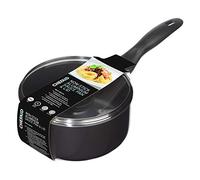 Chef Aid Sauce Pan, 18 cm Aluminium Pan with Glass Lid and Stay Cool Handle, Built in Ventilation Steam Vent, for Use on Electric and Ceramic Hobs, Black