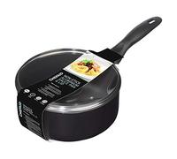 Chef Aid Sauce Pan, 20 cm Aluminium Pan with Glass Lid and Stay Cool Handle, Built in Ventilation Steam Vent, for Use On Electric and Ceramic Hobs, Black