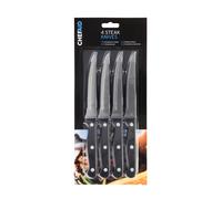 Chef Aid Stainless Steel Serrated Steak Knife Set, Set of 4 Durable Multipurpose Kitchen Knives with Comfort Grip, Ergonomic - Non-Slip, Rust Resistant, Sharp Dinner Table Knife Set, Black