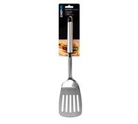 Chef Aid Stainless Steel Slotted Turner, Ideal Spatula for kitchen and BBQ, Slots allow for grease and oil drain before transfer fitted with easy store hanging loop, Dishwasher Safe, Silver, 28cm long