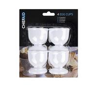 CHEFAID Egg Cups - White Plastic - Dishwasher Safe - Keeps Eggs Separate - Set of 4
