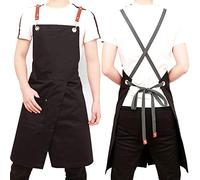 Chef Apron Adjustable Bib Apron for Men Women, Kitchen Cooking Aprons Canvas with Split Leg Adjustable and Large Pockets for BBQ & Grill Barber, Hair Stylish, Barista, Bartender,One Size,Black a