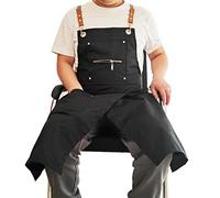 Chef Apron Adjustable Bib Apron for Men Women, Kitchen Cooking Aprons Canvas with Split Leg Adjustable and Large Pockets for BBQ & Grill Barber, Hair Stylish, Barista, Bartender,One Size,Black