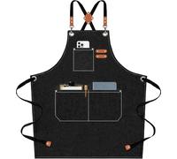 Chef Apron, Cotton Canvas Cross Back Apron with Adjustable Straps and Large Pockets,M to XXL (Black)