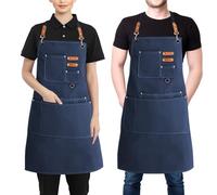 Chef Apron for Men Women, Cotton Canvas Apron with Large Pockets for Kitchen Cooking Baking Painting, Gardening, Work Aprons with Adjustable Strap for Shop, Restaurant, Cafe, Grilling, M to XXL (Blue)