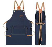 Chef Apron for Men Women with Exquisite Box - Kitchen Apron for Cooking, Baking, BBQ, Art Painting - Cotton Canvas Work Aprons for Gardening, Restaurant, Cafe, Bar, Shop (1, Navy Blue, gift pack)