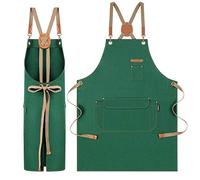 Chef Apron for Men Women with Exquisite Box - Kitchen Apron for Cooking, Baking, BBQ, Art Painting - Cotton Canvas Work Aprons for Gardening, Restaurant, Cafe, Bar, Shop (1, Green, gift pack)