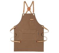Chef Apron for Men Women with Exquisite Box - Kitchen Apron for Cooking, Baking, BBQ, Art Painting - Cotton Canvas Work Aprons for Gardening, Restaurant, Cafe, Bar, Shop (1, Borwn, gift pack)