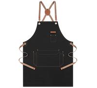 Chef Apron for Men Women with Exquisite Box - Kitchen Apron for Cooking, Baking, BBQ, Art Painting - Cotton Canvas Work Aprons for Gardening, Restaurant, Cafe, Bar, Shop (1, Black, gift pack)