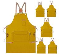 Chef Apron for Men Women with Gift Box Pack - Cross Back Kitchen Apron for Cooking, Baking, BBQ, Art Painting - Cotton Canvas Work Aprons for Gardening, Restaurant, Cafe, Bar, Shop (6, Yellow)