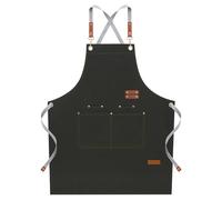 Chef Aprons for Men Women with Large Pockets, Cotton Canvas Cross Back Adjustable Cooking Kitchen Work Waterproof Bib Apron Green