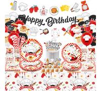 Chef Birthday Decorations, Cook Party Decoration, Plates Cups Napkins Tablecloth Happy Birthday Banner Balloon Cake Toppers for Cook Cooking Kitchenware Supplies, Serves 20