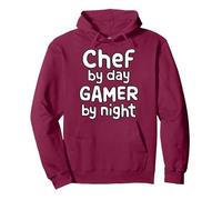 Chef by Day Gamer by Night Pullover Hoodie, Adult Unisex, Burgundy, Large