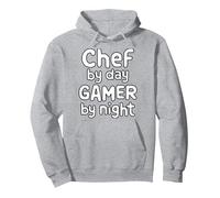 Chef by Day Gamer by Night Pullover Hoodie, Adult Unisex, Heather Grey, Large