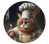 Chef Cat JigsawPuzzle 1000 Pieces for Adults Round JigsawPuzzle 1000 Pieces for Adults for Home Decor, Ideal Christmas & New Year Gift for Teenagers 67.5x67.5cm