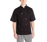 Chef Code Men's Short Sleeve Unisex Classic Chef Coat Jacket, Black, XS