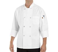 Chef Designs Men's Eight Pearl Button Chef Coat with Thermometer Pocket, White, S