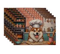 Chef Dog Placemats, Vintage Kitchen Animal Place Mats for Dining Table, Cozy Home Non-Slip Washable Indoor Outdoor Kitchen Party Decorative Placemat Set of 6
